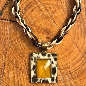 African Safari Braided Satin Rope Necklace Animal  Pendant - 19”